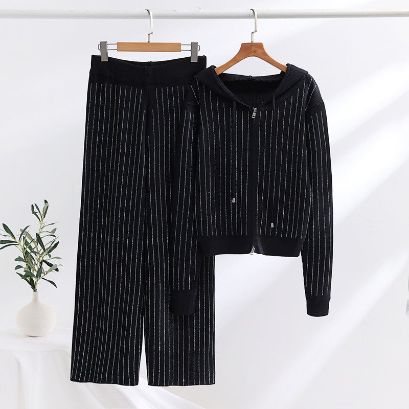Damen modisches Loungewear-Set mit hohem Kragen und Reißverschluss R&B