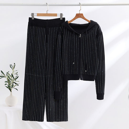 Damen modisches Loungewear-Set mit hohem Kragen und Reißverschluss R&B
