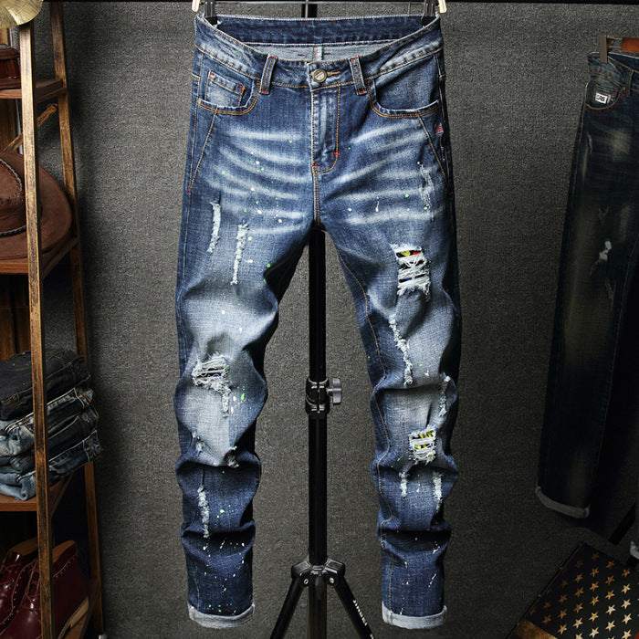 Herren Ripped Jeans im kreativen Farbspray-Design R&B