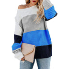 Damen Strickpullover mit blockfarbigem Muster und lockerem Schnitt