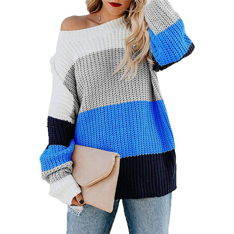 Damen Strickpullover mit blockfarbigem Muster und lockerem Schnitt