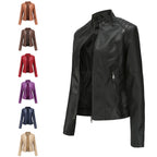 Damen nan taillierte Kunstlederjacke mit Stehkragen und durchgehendem Reißverschluss R&B