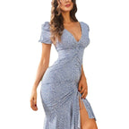 Damen Wickelkleid mit tiefem V-Ausschnitt und Raffungselementen R&B