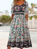 R&B | Rundhalsausschnitt Kurzarm Bohemian Print Kleid Frauen