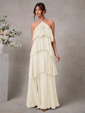 Damen Maxikleid mit voluminösen Rüschendetails und elegantem V-Ausschnitt R&B
