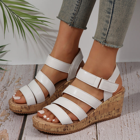 Damen Wedge-Sandalen mit dekorativen Riemen und Korksohle R&B