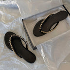 Damen Glitzernde Zehentrenner-Sandalen mit elegantem Perlenakzent R&B
