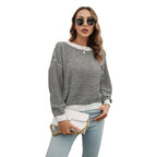Damen Weit geschnittener Strickpullover mit modernem Wellenmuster und weitem Ausschnitt R&B