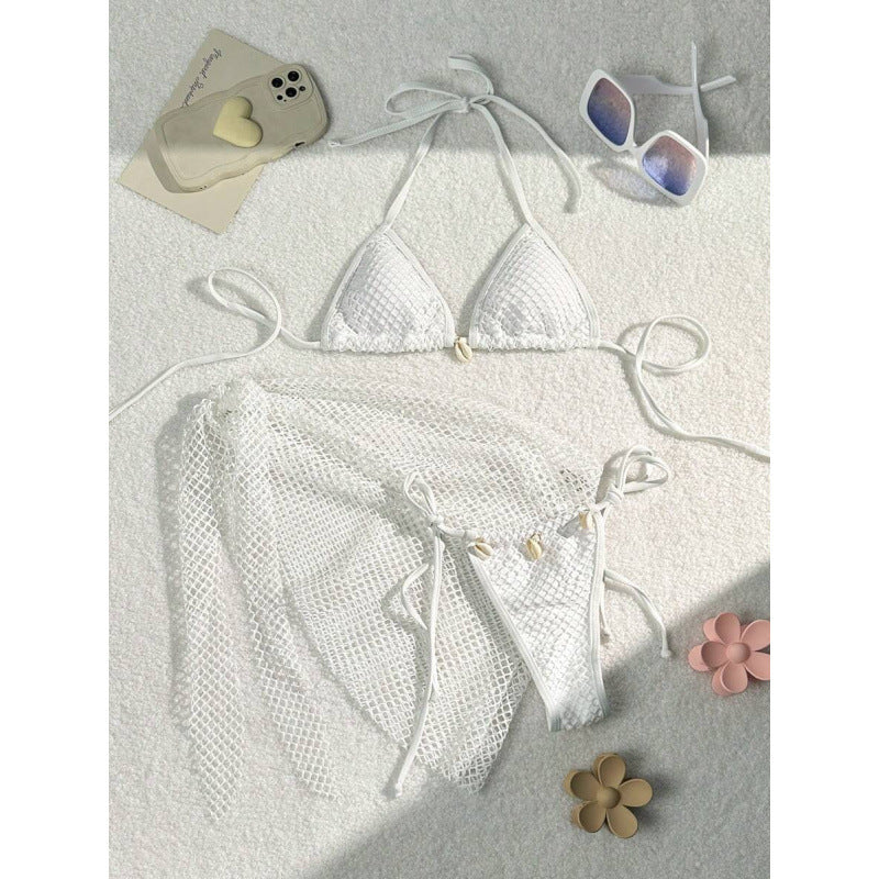 Damen Netz-Bikini-Set mit modischen Schleifen und Muscheldetails R&B