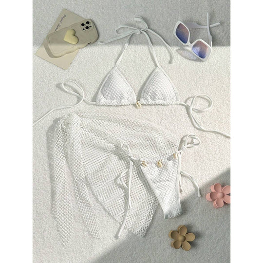 Damen Netz-Bikini-Set mit modischen Schleifen und Muscheldetails R&B