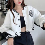 Damen lässige Collegejacke mit gesticktem Logo und kontrastierenden Ärmeln