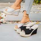 Damen Wedge-Pantoletten mit offenem Zehenbereich und hochgezogener Sohle R&B