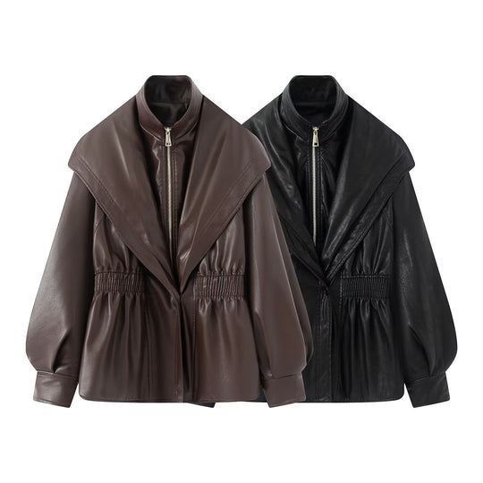 Damen elegante Bikerjacke mit lässigem Schnitt und voluminösen Ärmeln R&B
