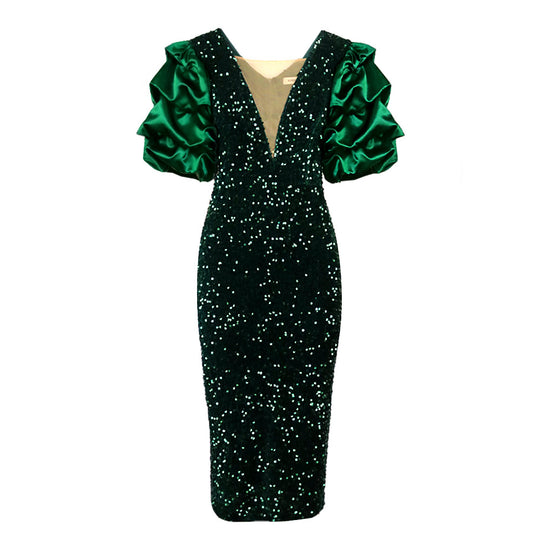 Damen Glamouröses Partykleid mit funkelnden Pailletten und voluminösen Ärmel R&B