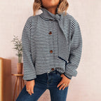 Damen gestreifte Strickjacke mit modernem Kragen und Knopfverschluss R&B