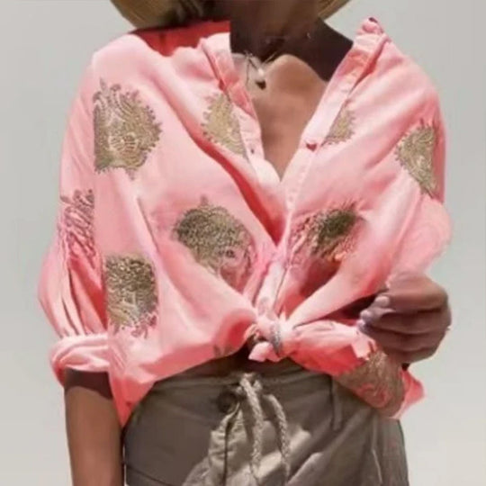 Damen nan Oversize-Hemdbluse mit Knotenfront und Paisley-Stickerei R&B