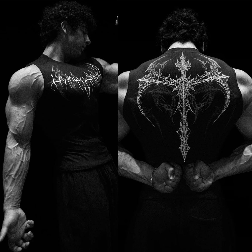 Herren nan figurbetontes Trainings-Tanktop mit tiefen Armausschnitten und filigranem Rückendruck R&B
