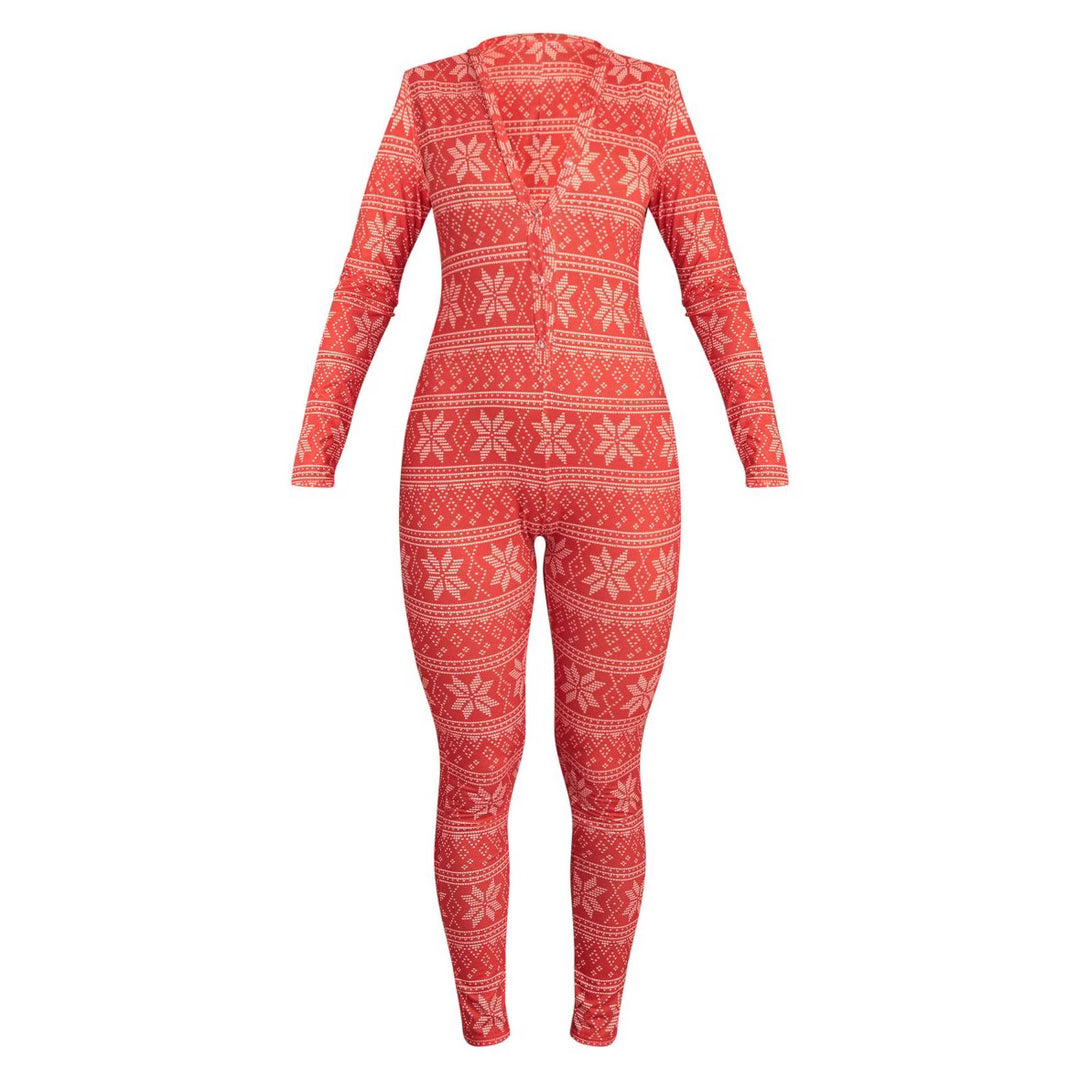 Damen Gemütlicher Jumpsuit mit Weihnachtsmotiv und langer Arm R&B