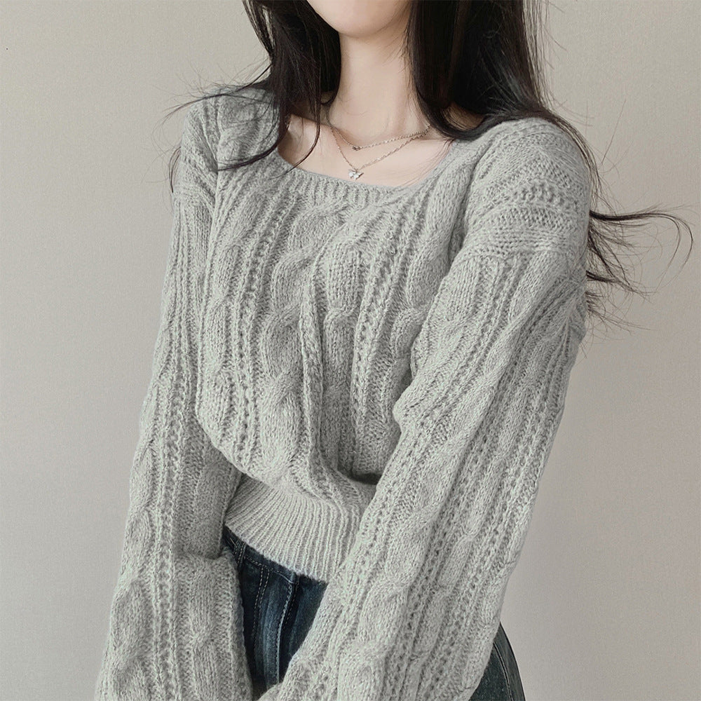 Damen modischer Strickpullover mit Kabelmuster und weitem Schnitt R&B