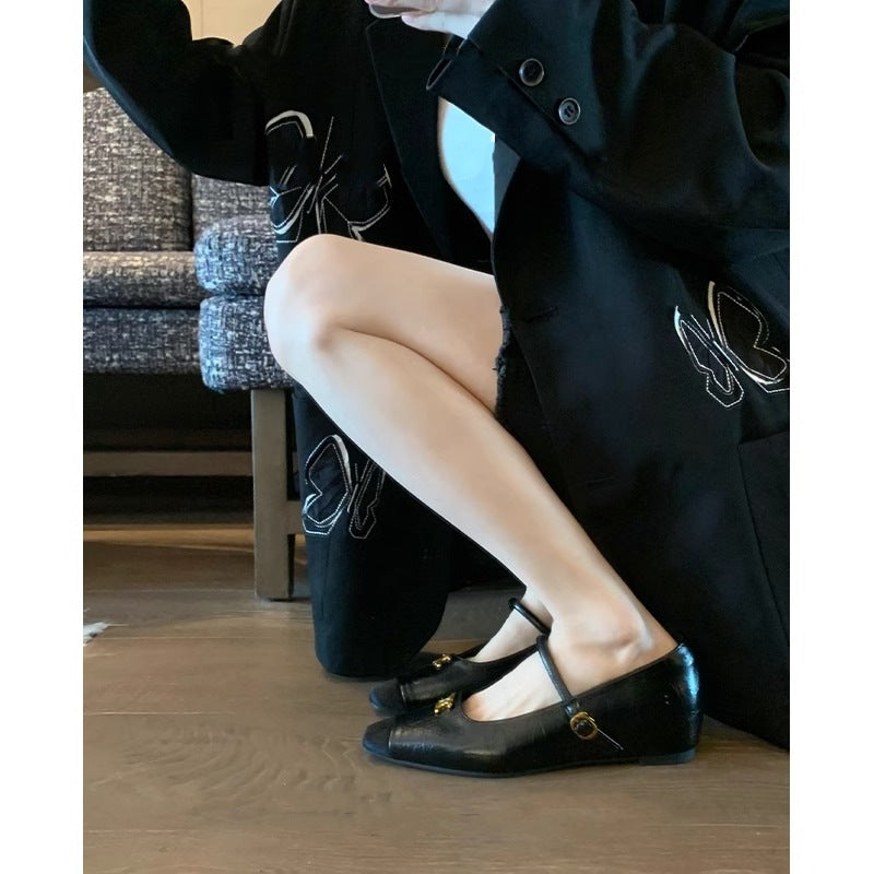 Damen elegante Ballerinas mit modischem Riemen und geschmackvollem Schmuckdetail R&B