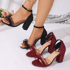 Damen Sandalen mit transparenten Rüschendetails und blockierendem Absatz R&B