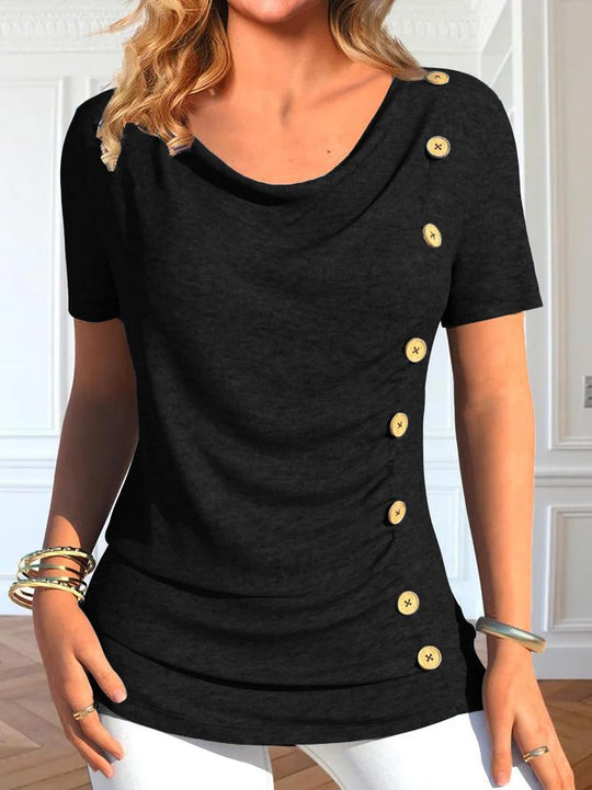 Damen Elegantes Rundhals-Oberteil mit Knopfdetails R&B