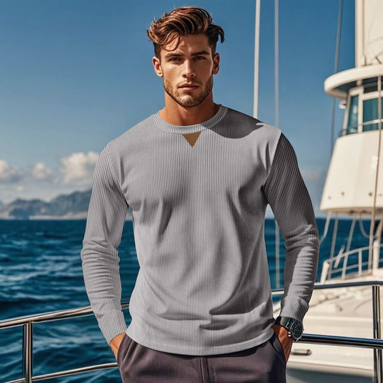 Herren Langarmshirt mit strukturiertem Rippdesign R&B