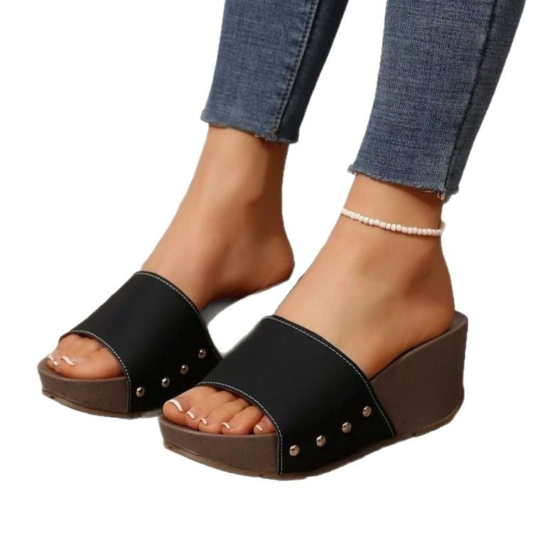 Damen Wedge-Pantoletten mit modischem Leopardenmuster und komfortablem Fußbett R&B