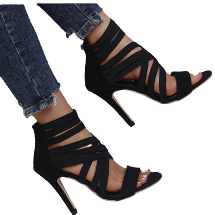 Damen Hochhackige Sandalen mit elastischen Riemen und modischem Schnitt R&B