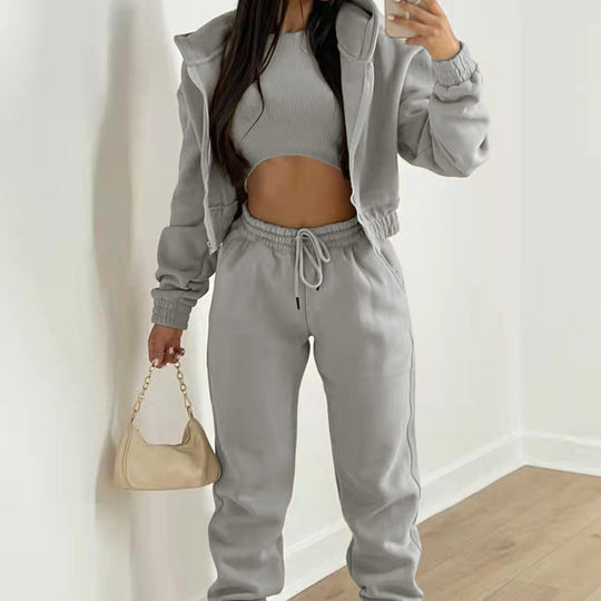 Damen Trendiges Freizeit-Set mit kürzerem Oberteil und komfortablen Jogginghosen R&B