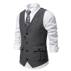 Herren elegante Anzugweste mit feinem Hahnentritt-Muster und praktischen Taschen