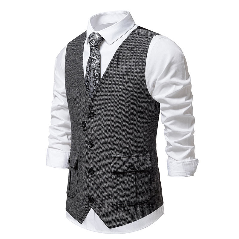 Herren elegante Anzugweste mit feinem Hahnentritt-Muster und praktischen Taschen