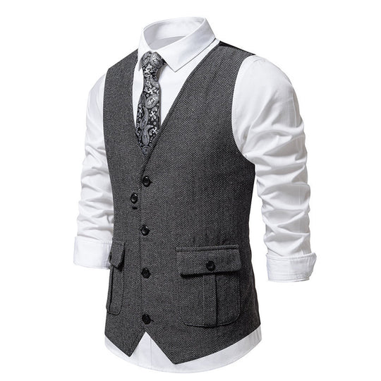 Herren elegante Anzugweste mit feinem Hahnentritt-Muster und praktischen Taschen R&B