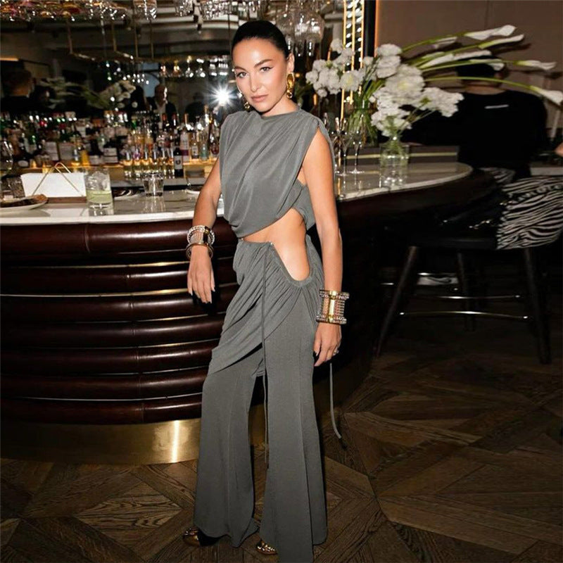 Damen Elegantes Set mit gerafftem Oberteil und weitem Bund R&B