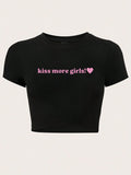 Damen Crop-T-Shirt mit kreativem Aussage-Design R&B