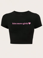 Damen Crop-T-Shirt mit kreativem Aussage-Design R&B