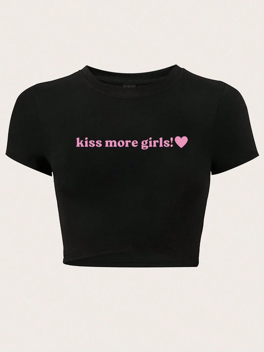 Damen Crop-T-Shirt mit kreativem Aussage-Design R&B