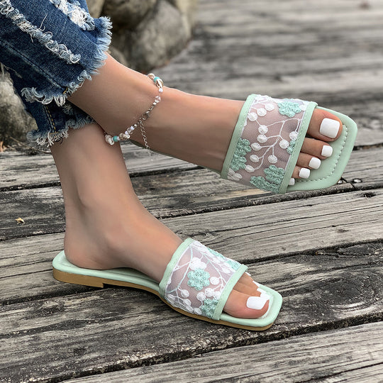 Damen elegante Riemensandalen mit floralem Netzdesign R&B