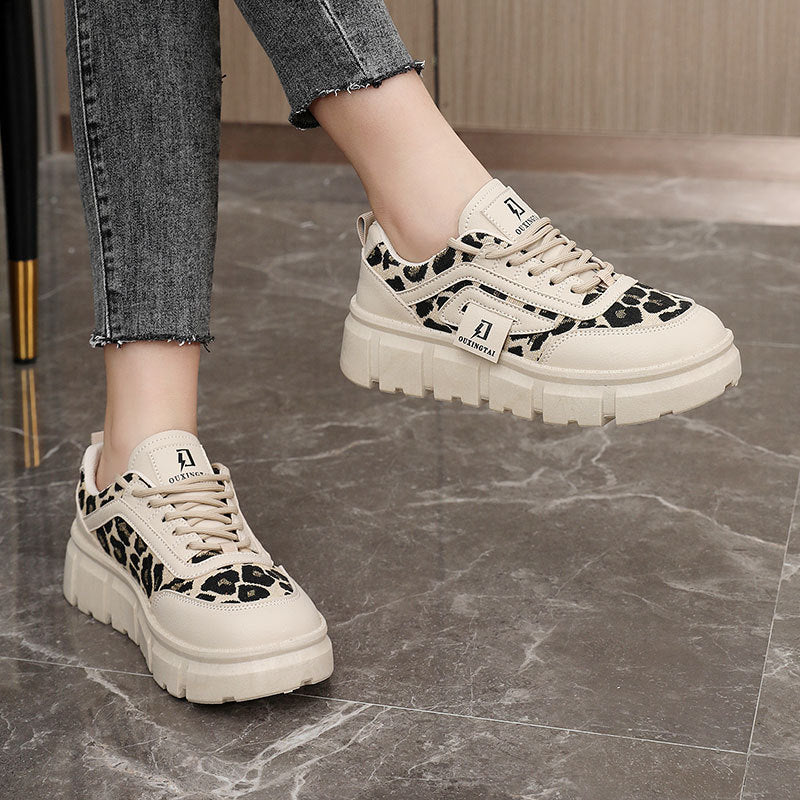 Damen Sportliche Chunky Sneakers mit einzigartigem Leopardenmuster und dämpfender Sohle R&B
