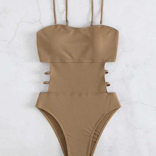 Damen Einteiler Badeanzug mit elegantem Schnitt und seitlichen Riemen R&B