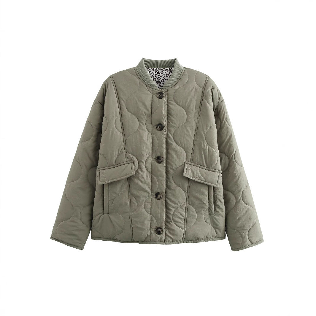 Damen gesteppte Kurzjacke mit Taschen und modernem Kragen R&B