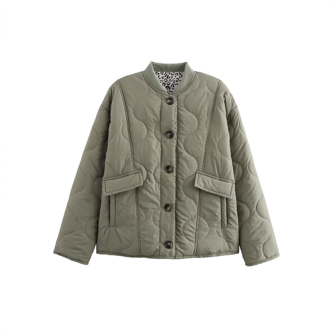 Damen gesteppte Kurzjacke mit Taschen und modernem Kragen R&B