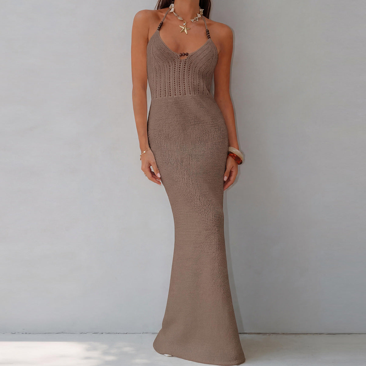 Damen elegantes Strickmaxikleid mit raffinierten Details R&B