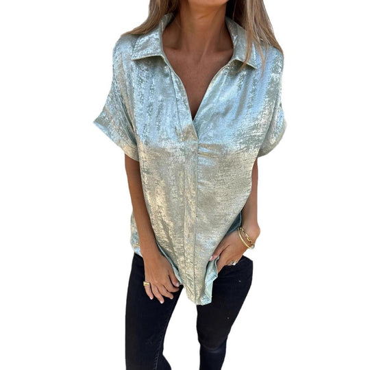 Damen Elegante Satinbluse mit glänzendem Finish und lässigem Schnitt R&B