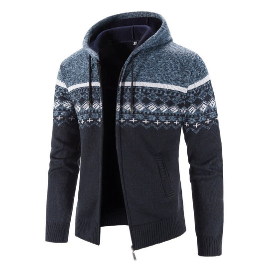 Herren Strickjacke mit modernem Norweger-Muster und hohen Kragen R&B