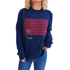 Damen lässiger Pullover mit gestreiftem Design und Herzapplikation R&B