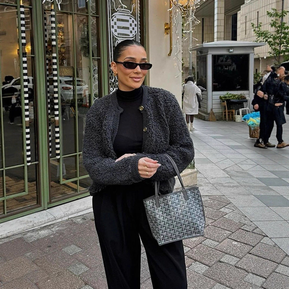 Damen kuschelige Fleecejacke mit Knöpfen und schickem Schnitt R&B