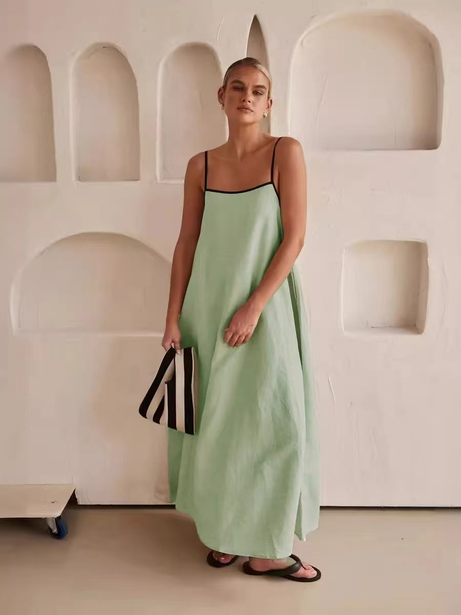Damen Sommerliches Maxikleid mit schmalen Spaghettiträgern und fließendem Schnitt R&B