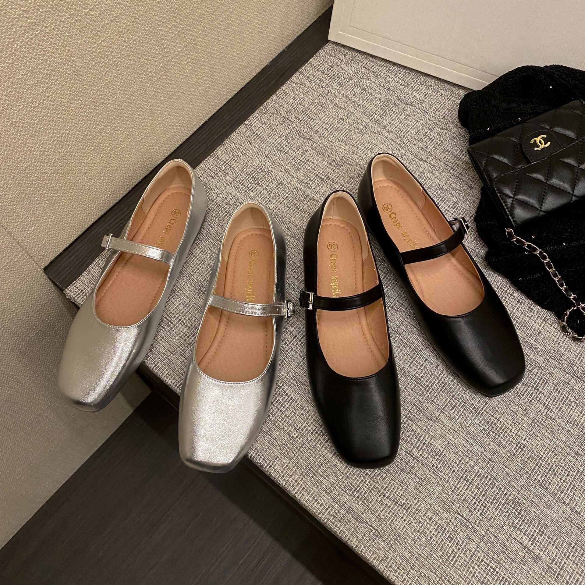 Damen Ballerinas mit modischem Riemchen und glänzender Oberfläche R&B