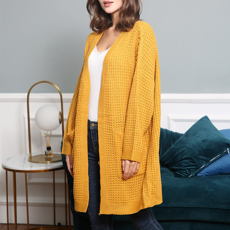 Damen lässiger Strickcardigan mit Taschen und offenem Schnitt